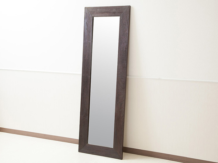 チーク無垢材スタンドミラー [ブラウン / 60x180cm]【46809】[Alam