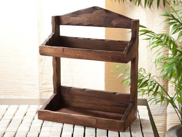 チーク卓上ミニラック / ライトブラウン【47266】 /アジアン雑貨・バリ雑貨