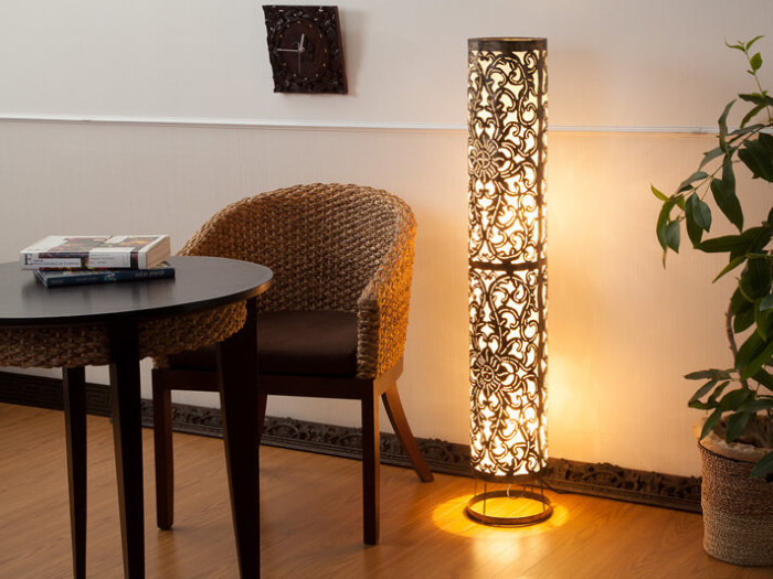 アイアンカービングスタンドライト 2灯式【50441】 /アジアン雑貨