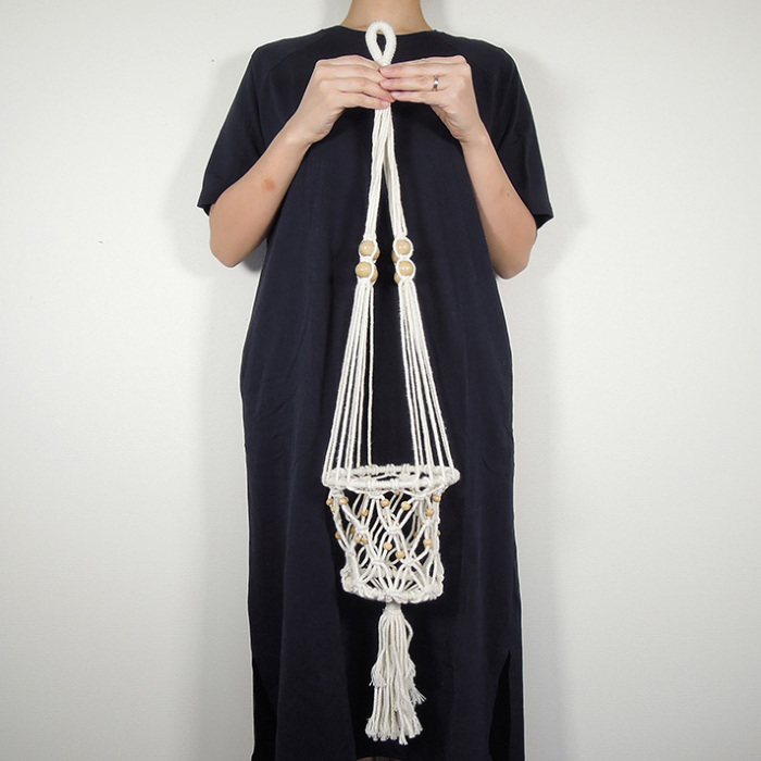 マクラメプラントハンガー / ビーズ装飾付き【53930】 /アジアン雑貨