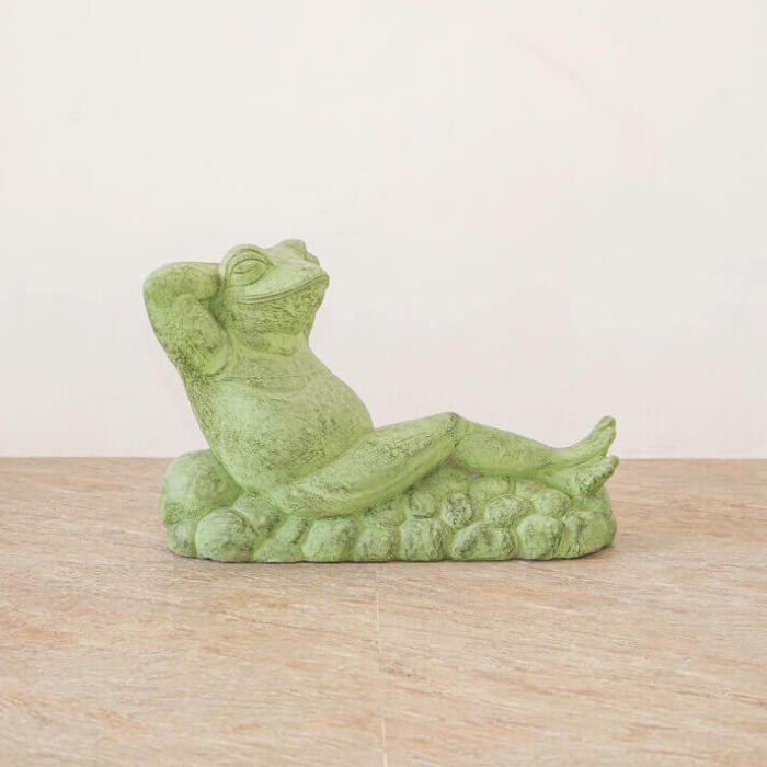 リラックスカエル石像A ストーンオブジェ【54237】 /アジアン雑貨
