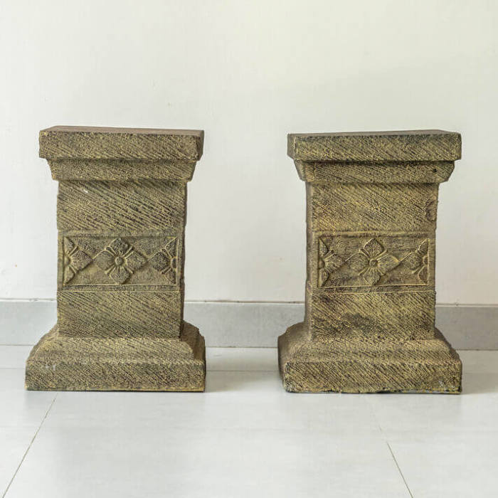 美術品　アート　アンティーク　金属製象　台座石 石製土台 台座 ストーンカービングスタンド LOTUS / 高さ50cm【54271