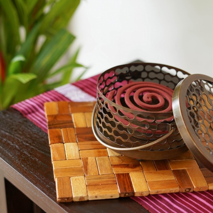 木製チークディスプレイマット / 32×32cm【54326】 /アジアン雑貨