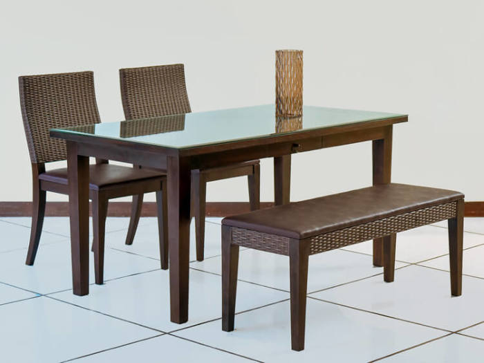 ダイニングテーブル（幅150cm）＆椅子2脚＆ベンチの4点セット /アジアン家具・バリ家具